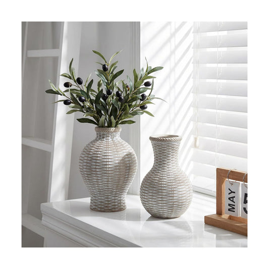 Flower Vase 6.5" Ceramic Vase Small Flower Vases Vases Rustic Vase Home Decor / White / Set of 2
