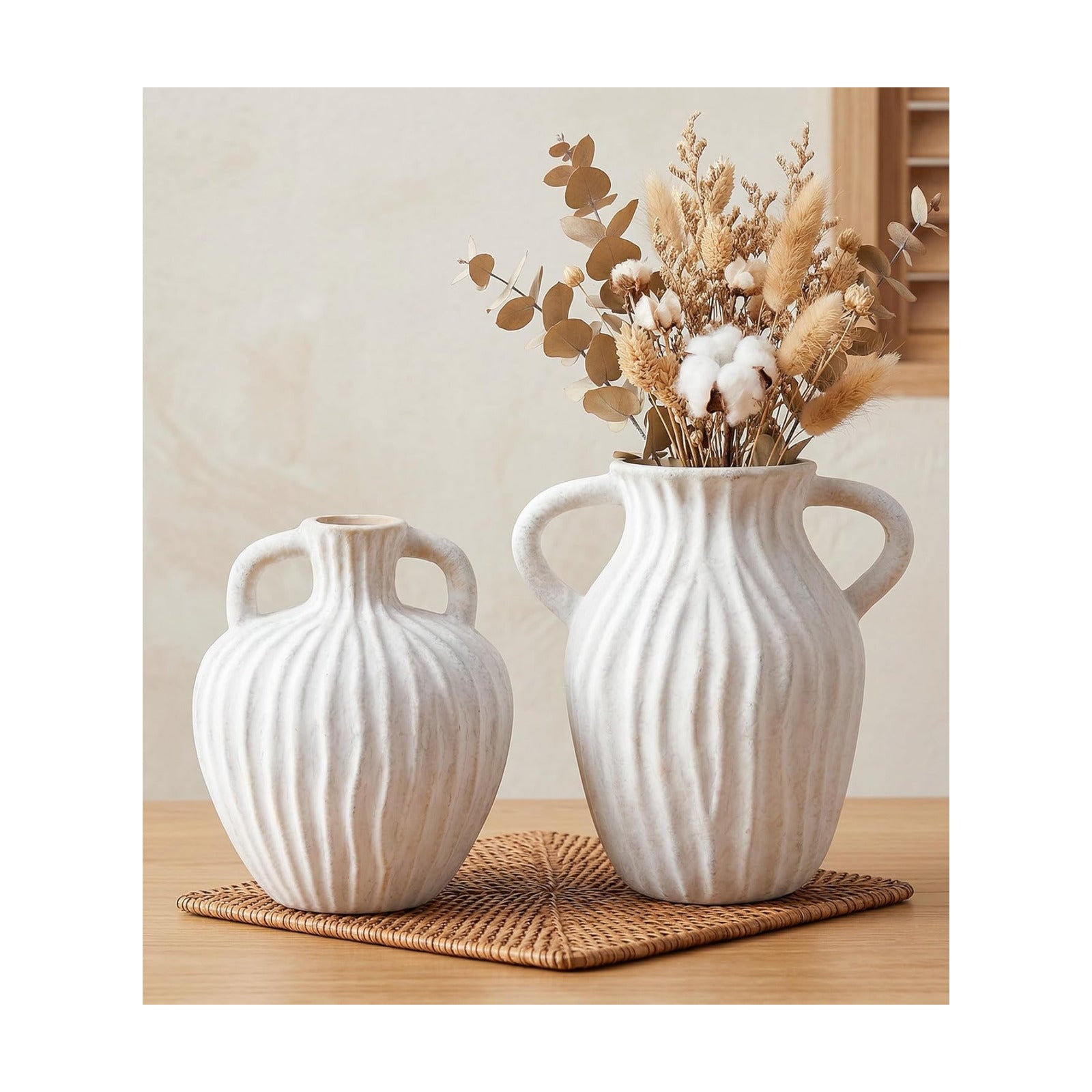 Flower Vase Ceramic Vase Small Vase for Pampas Grass Home Decor Modern Boho / White / Set of 2