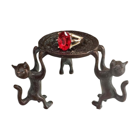 Cat Figurines Rings Earrings Holder Brass Vintage Pedestal Risers for Display Mini / 2.75 x 1.96
