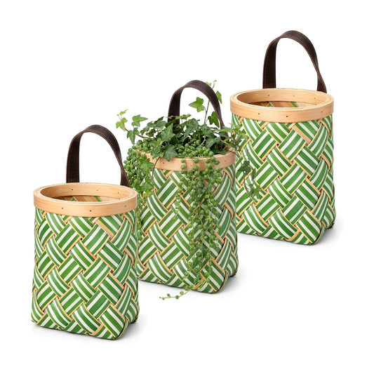 Small Wall Hanging Basket Woven Wood Storage Basket Hanging Rope / Sage Green / 6 Inch / Set of 3