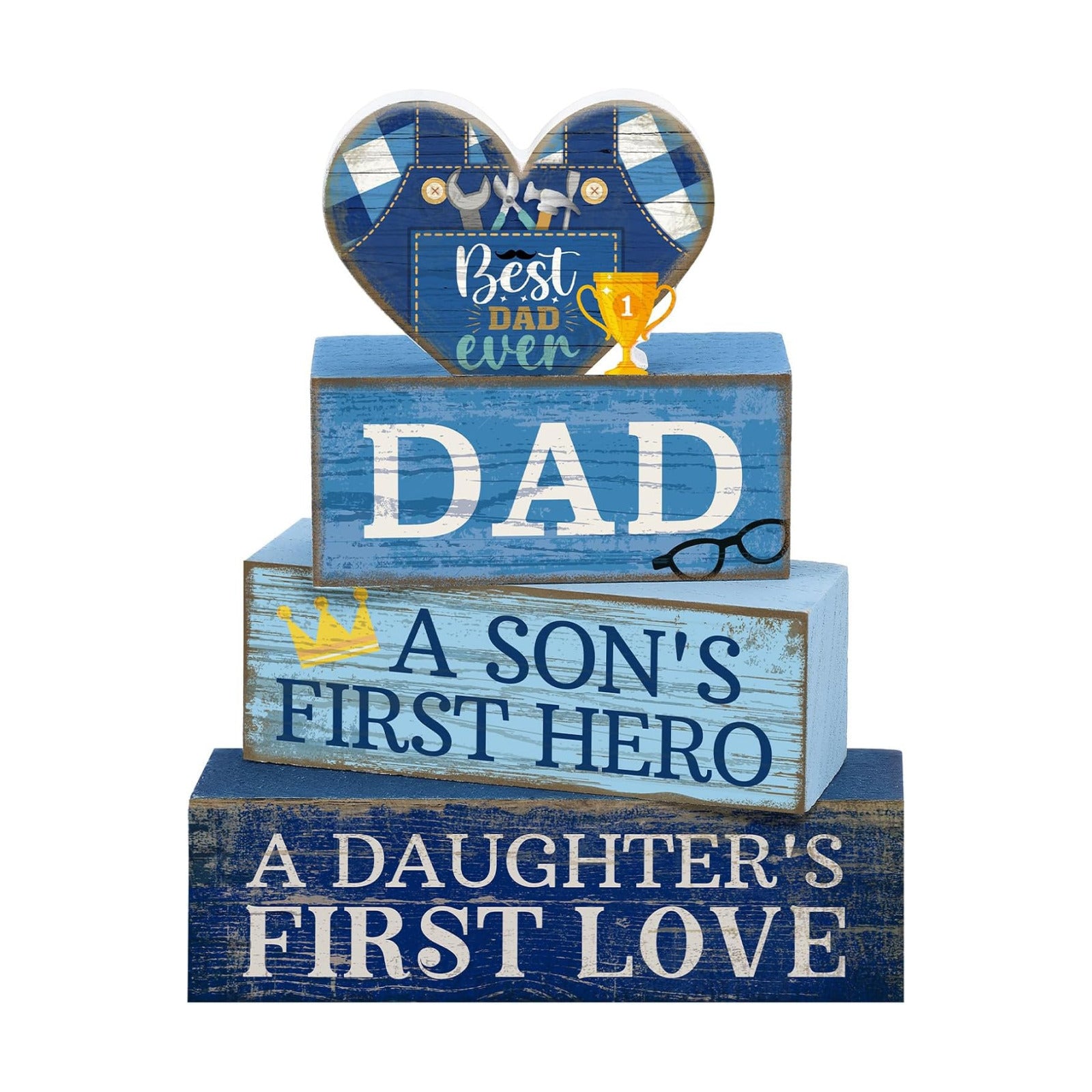 Lineshading 4 Pcs Dad Block Signs Wooden Farmhouse Decor, Father's Day