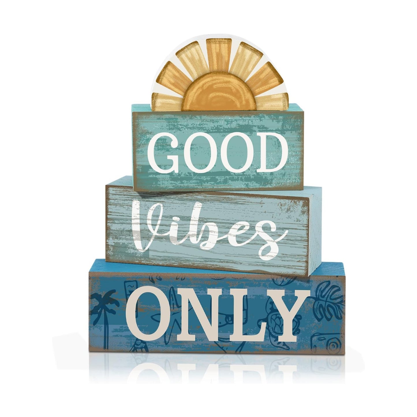 Lineshading 4 Pcs Summer Beach Table Decor Good Vibes Only Wooden Sunshine