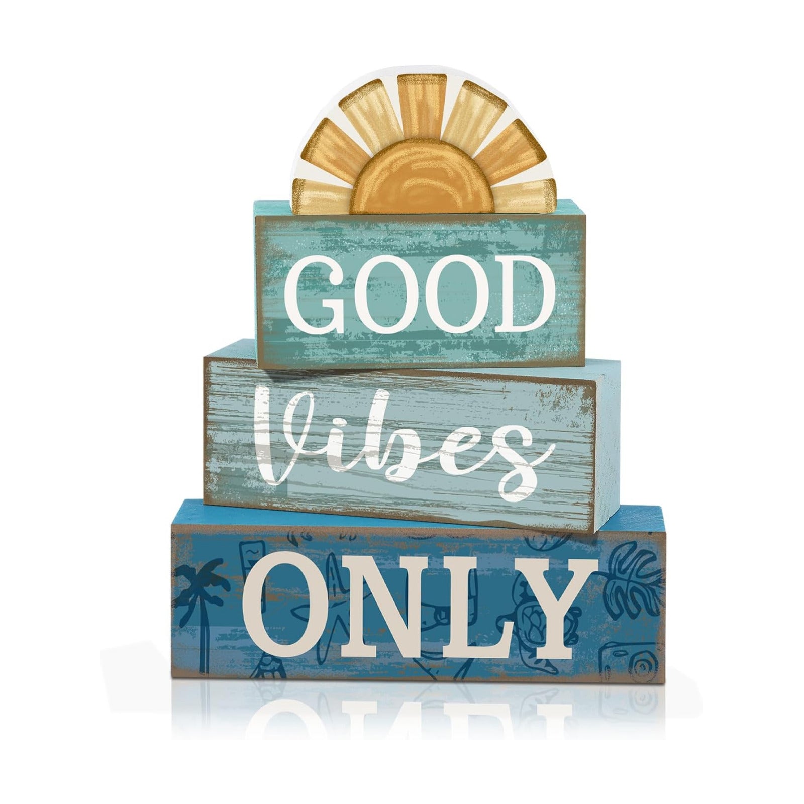 Lineshading 4 Pcs Summer Beach Table Decor Good Vibes Only Wooden Sunshine