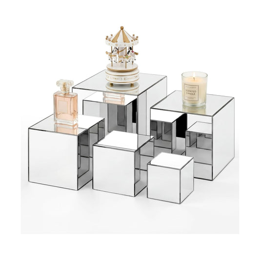 Hollow Bottom Acrylic Cube Stand Boxes for Display / Silver Mirror / 3, 4, 5, 6, 6.5 Inch / Set of 5
