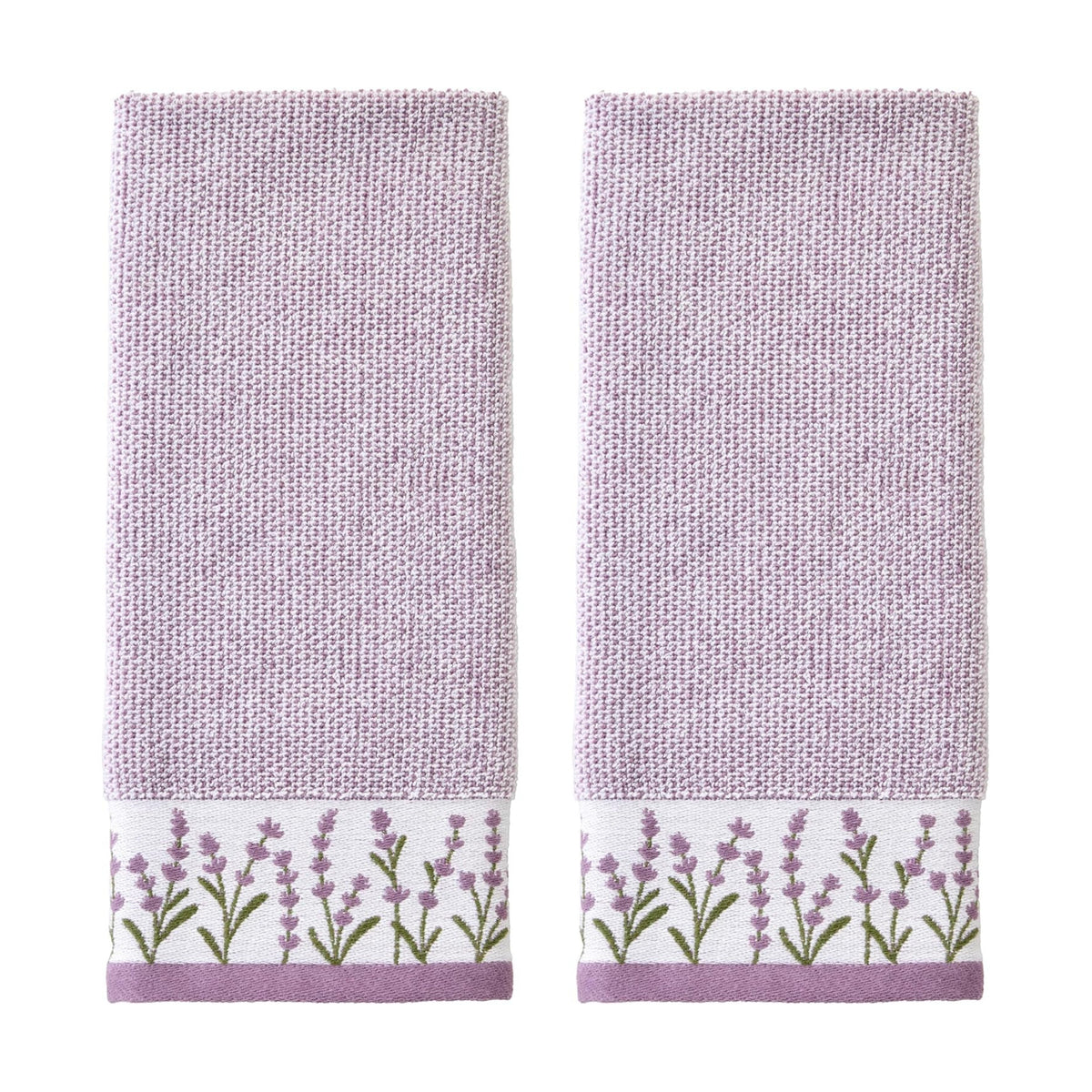 SKL Home Lavender Border Hand Towel Set-2pc, 100% Turkish Cotton, Purple | Soft & absorbent jacquard. For use in the