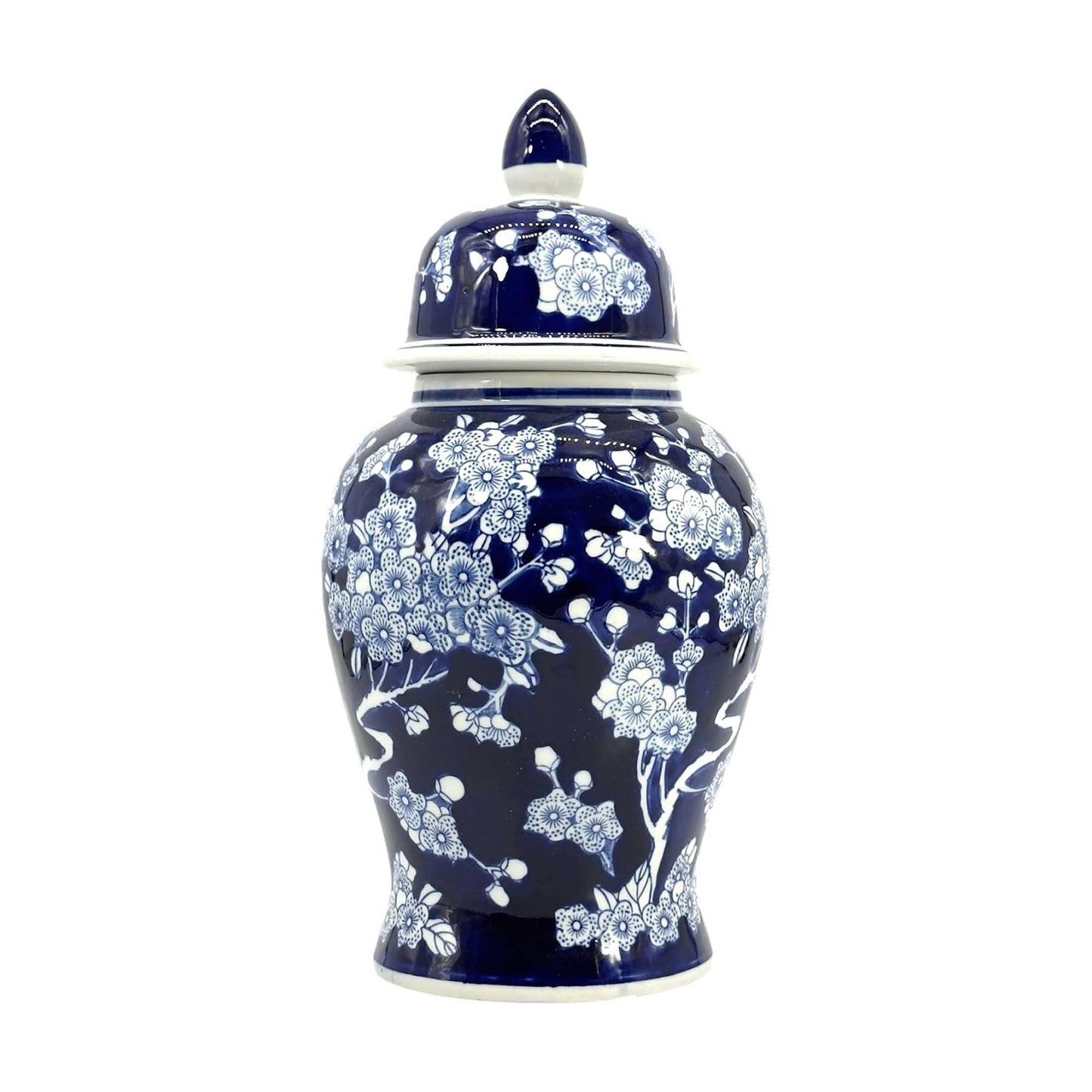 14" Dark Blue & White Cherry Blossom Floral Ceramic Porcelain / 14" Dark Blue & White Ginger Jar