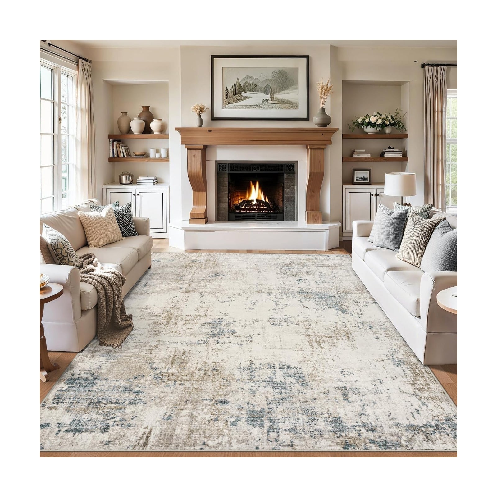 PLHXFR 10x12 Area Rug Living Room: Modern Abstract Washable Carpet Multi