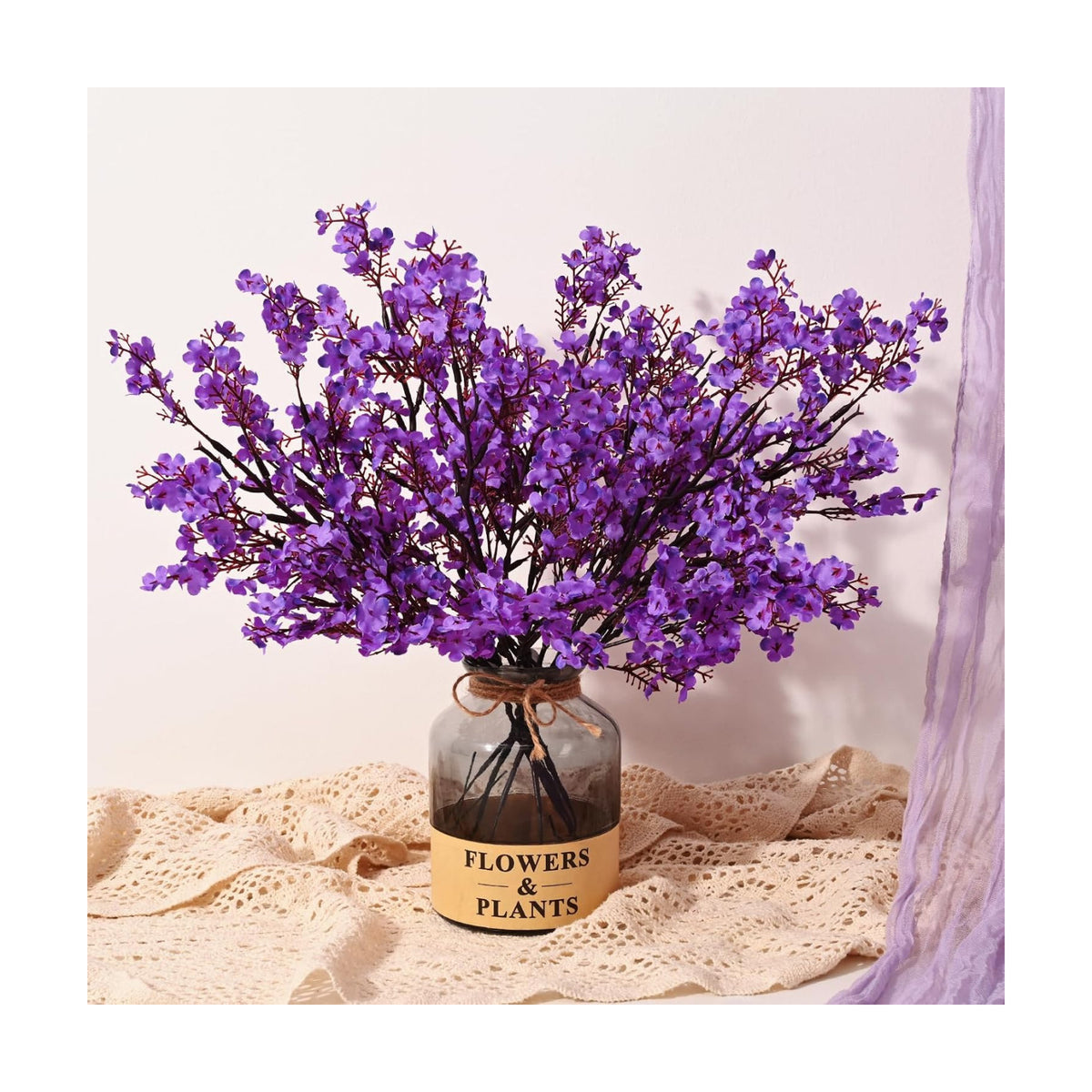 15 Pcs Fake Flowers, Real Touch Babys Breath Artificial Flowers, Purple