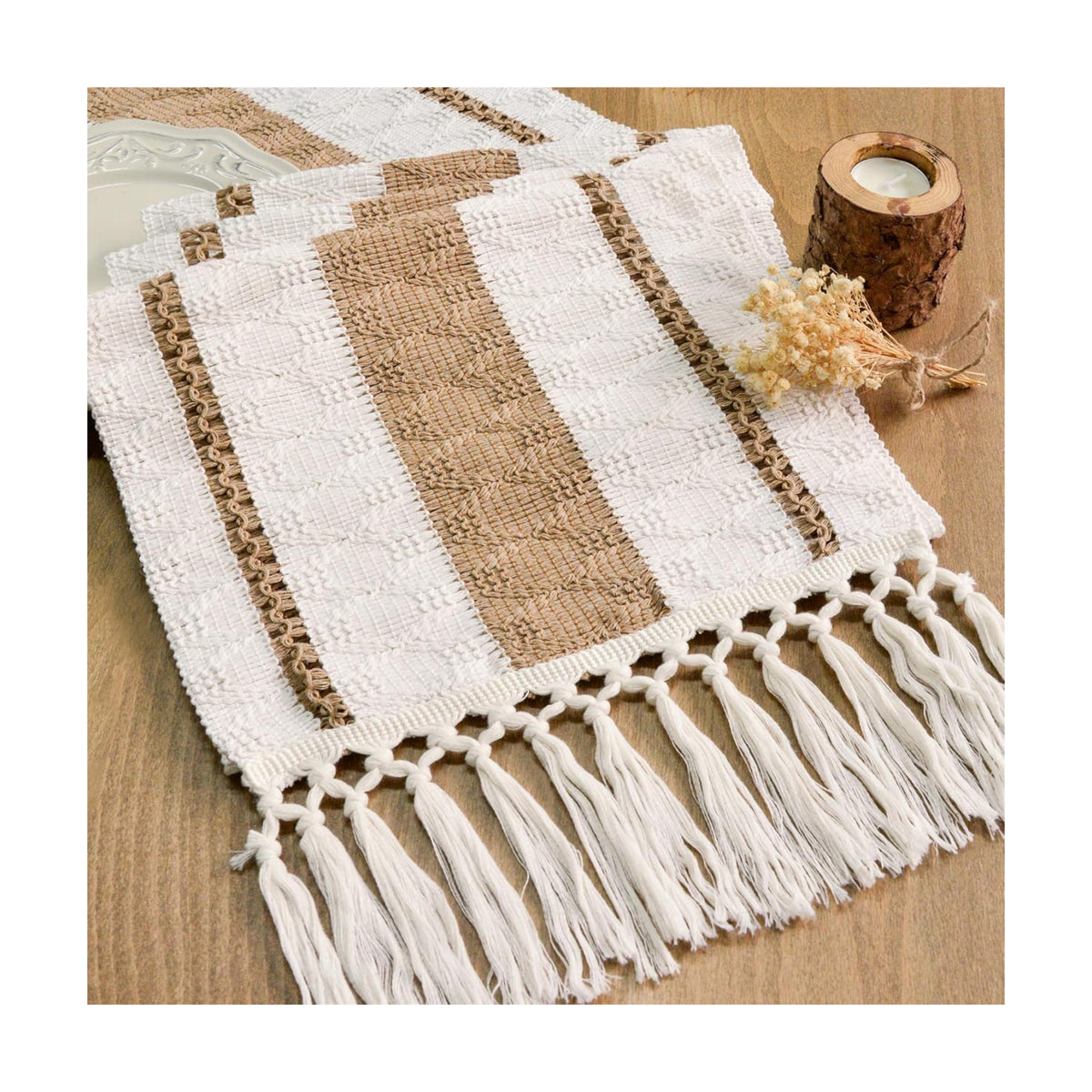 FEXIA Boho Table Runner with Tassels 12x90 Inch for Fall Home Decor