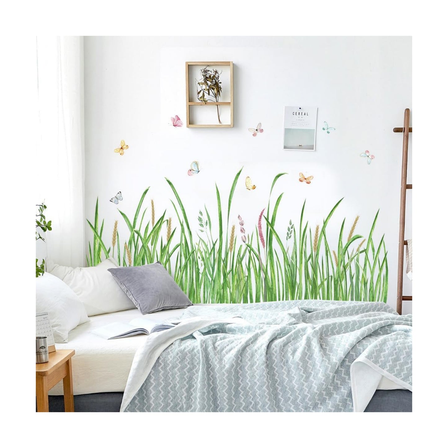 Grass Wall Corner Sticker Peel and Stick Flower Butterfly Wall Decal Plant Baseboard / Green