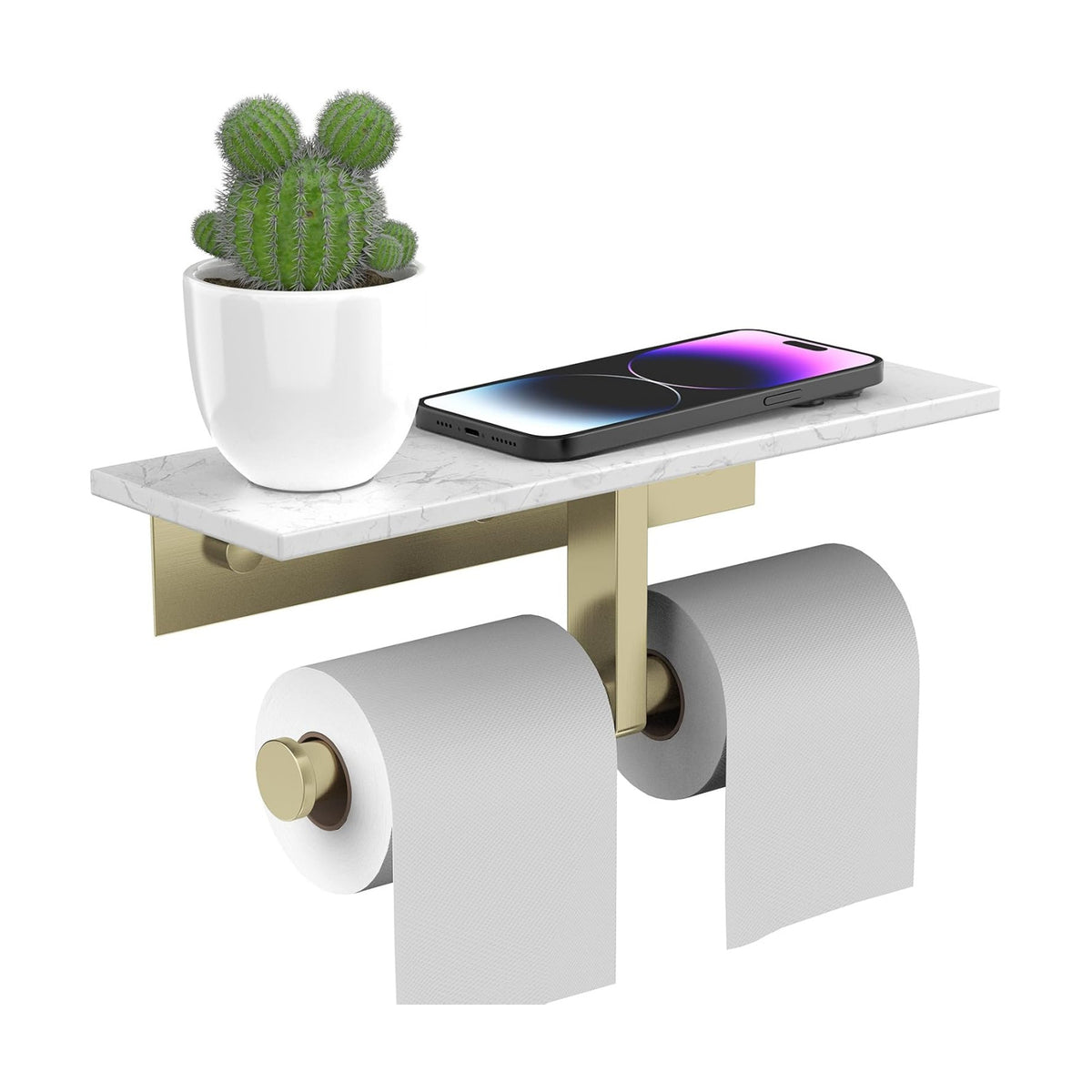 BWE Double Toilet Paper Holder with Shelf Wall Mounted Tissue Roll Holder | Commercial Toilet Paper Dispenser for