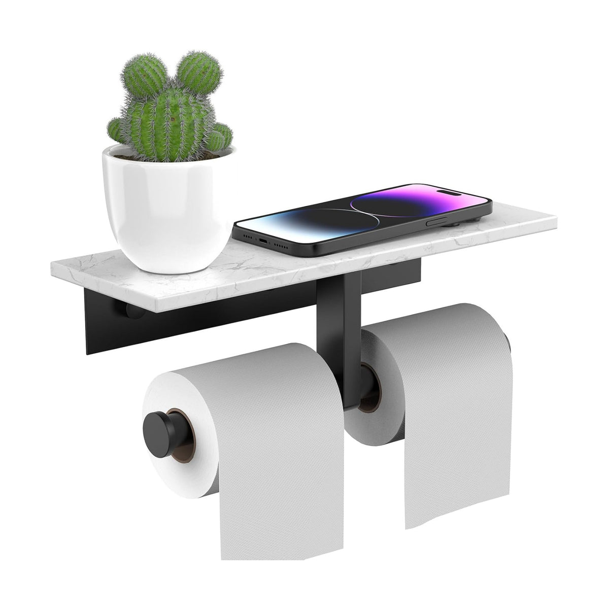 BWE Double Toilet Paper Holder with Shelf Wall Mounted Tissue Roll Holder | Commercial Toilet Paper Dispenser for