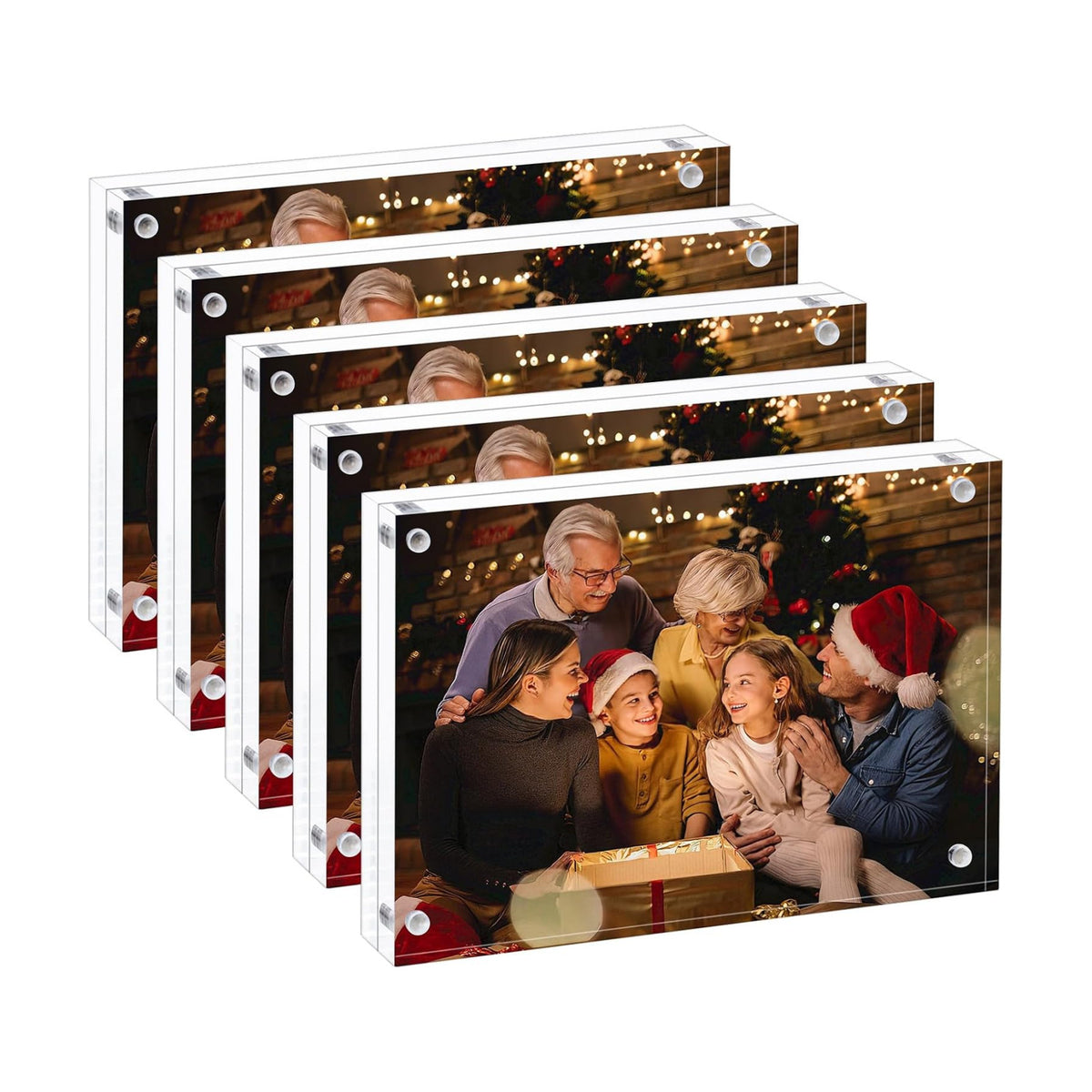 AMEITECH 4x6 Acrylic Picture Frame 5 Pack, Frameless Clear Photo Frames | Double Sided Floating Magnetic Frames, 20mm
