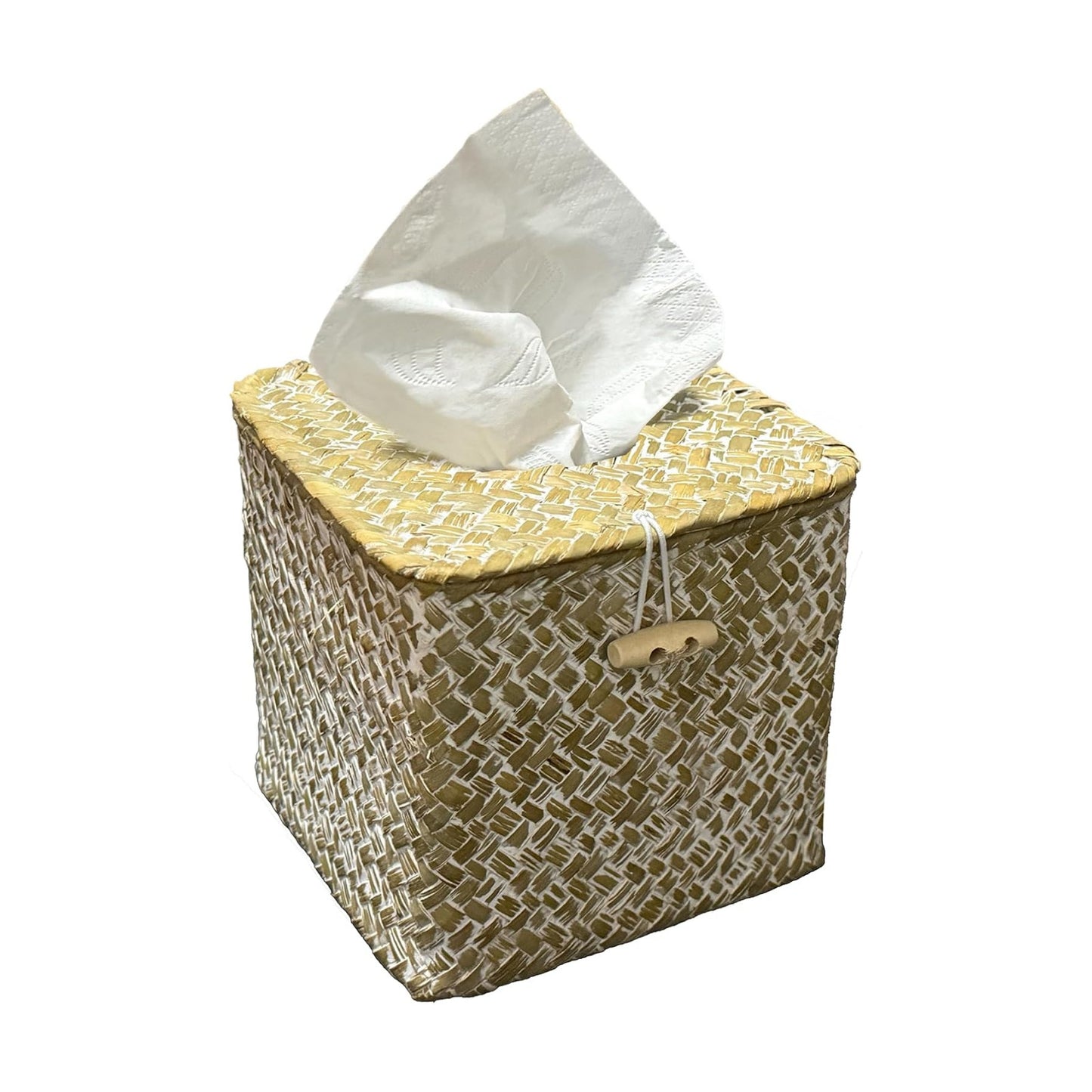 Woven Square Tissue Box Cover / Whitewash / Natural