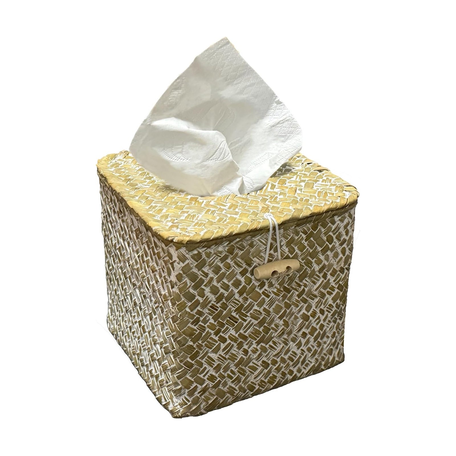Woven Square Tissue Box Cover / Whitewash / Natural