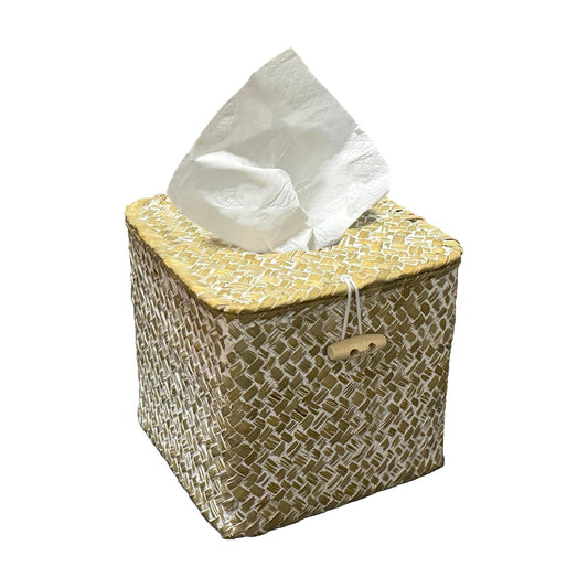 Woven Square Tissue Box Cover / Whitewash / Natural