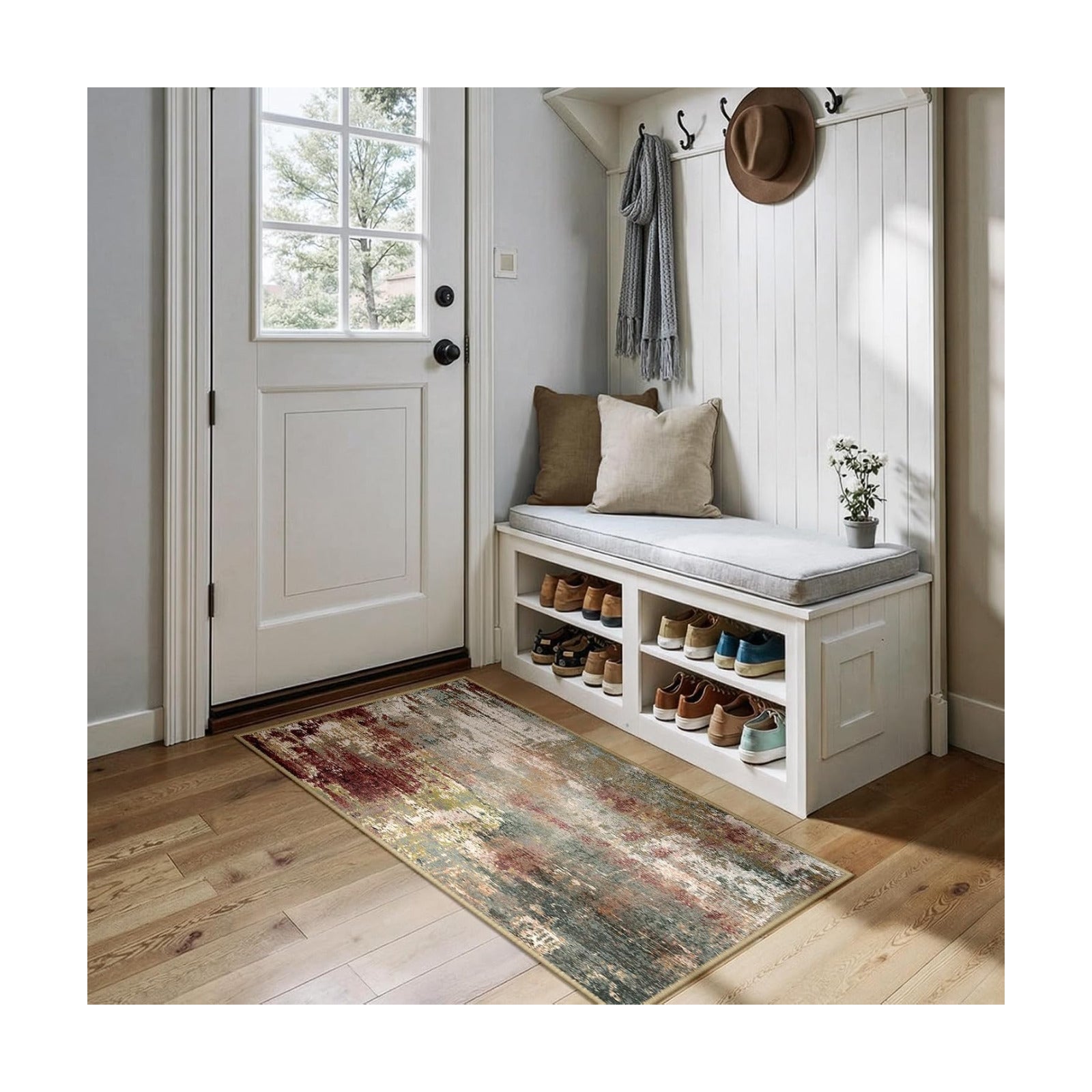 RELEANY Washable 2'x5' Abstract Area Rug for Living Room Rustic Brown