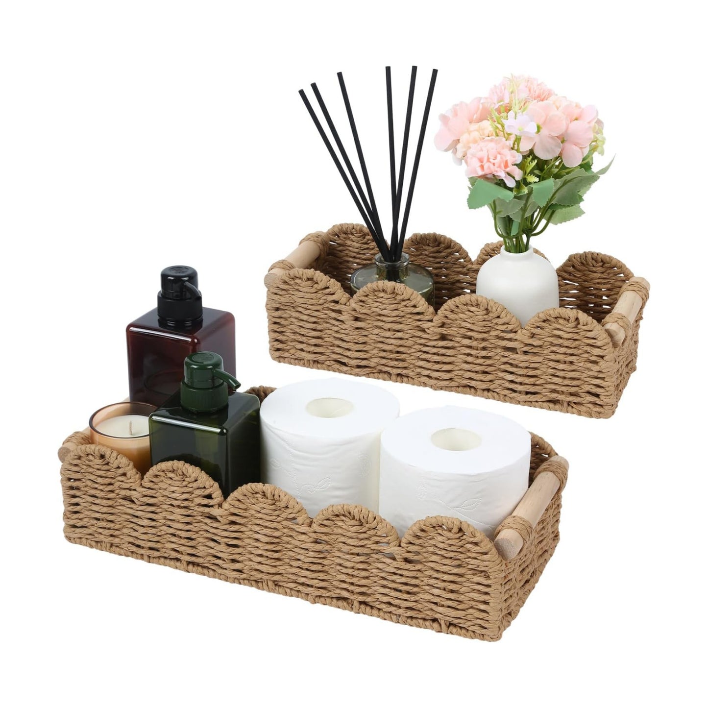 Scalloped Toilet Paper Organizer / Beige / Set of 2