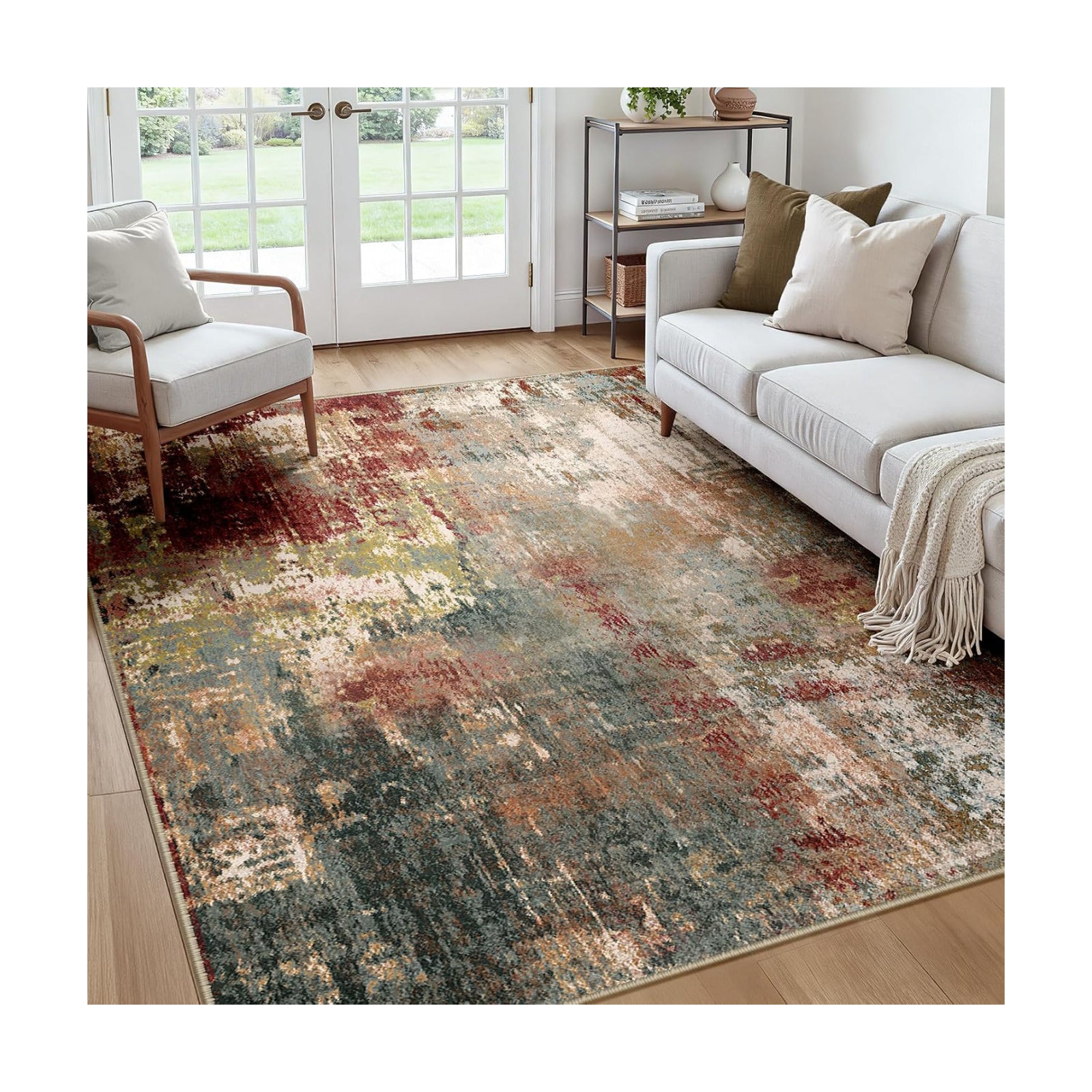 RELEANY Washable Square 7'x7' Area Rug for Living Room Rustic Brown