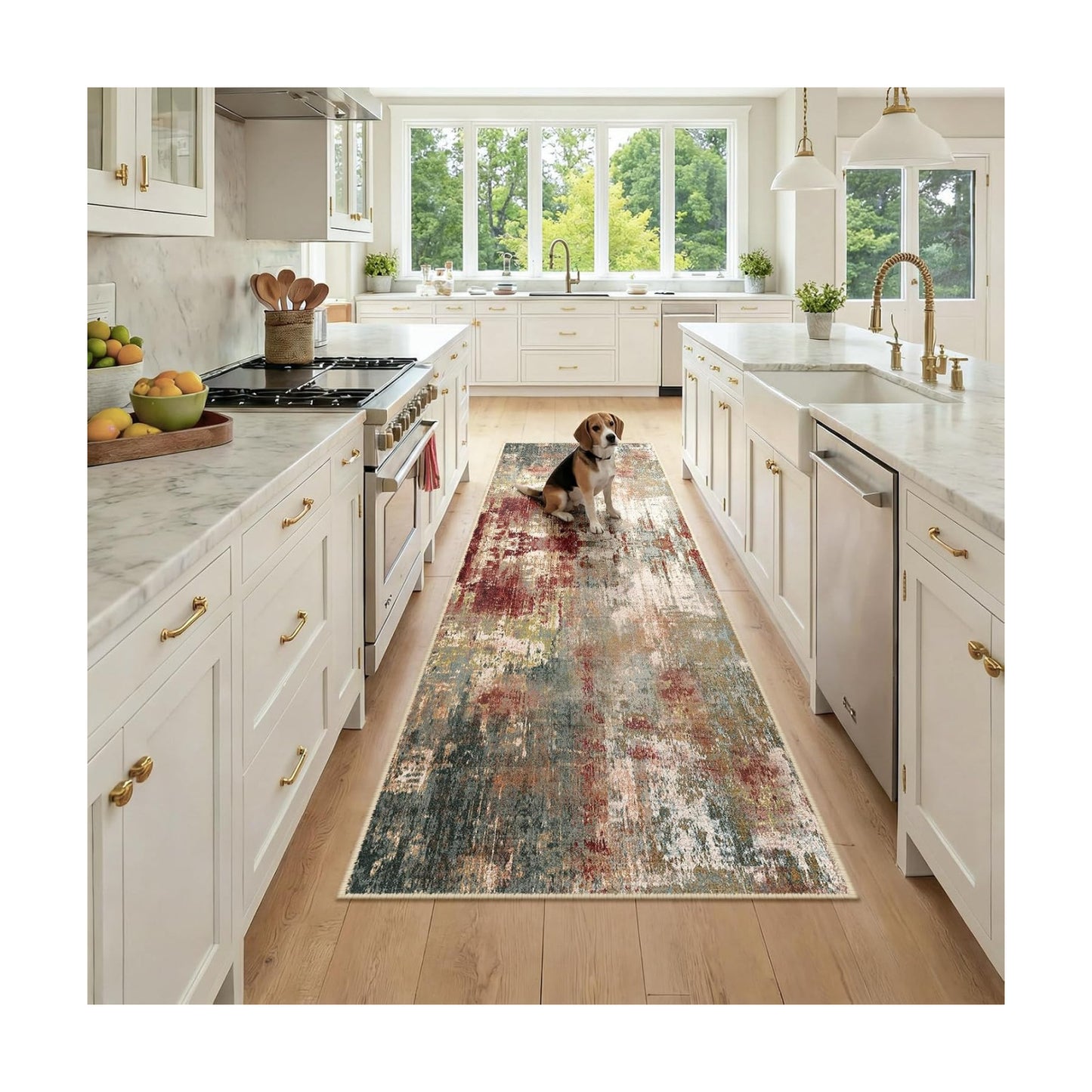 RELEANY Washable Runner 2'6"x8' Abstract Area Rug for Hallway Rustic Brown