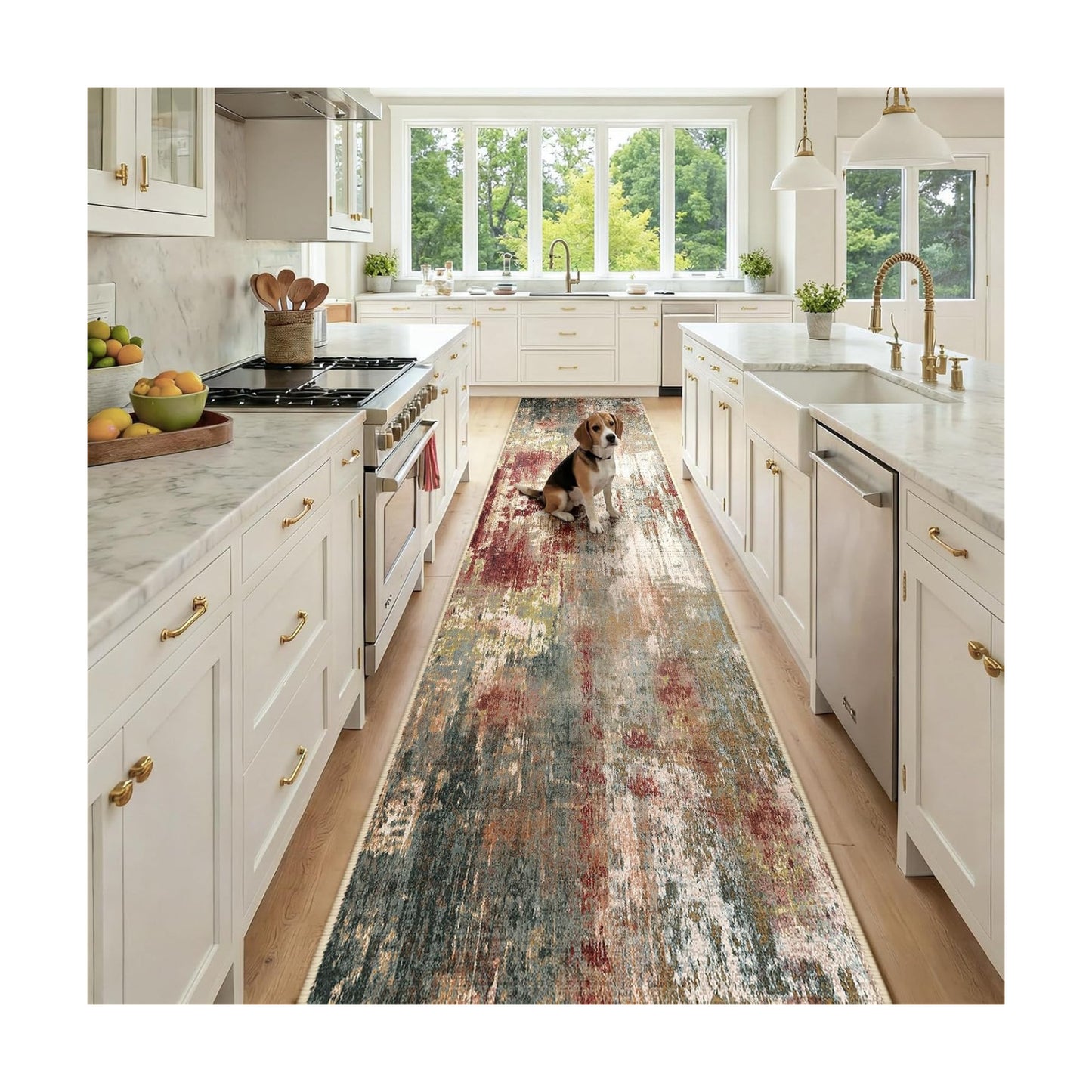 RELEANY Washable Runner 2'6"x14' Abstract Area Rug for Hallway Rustic Brown