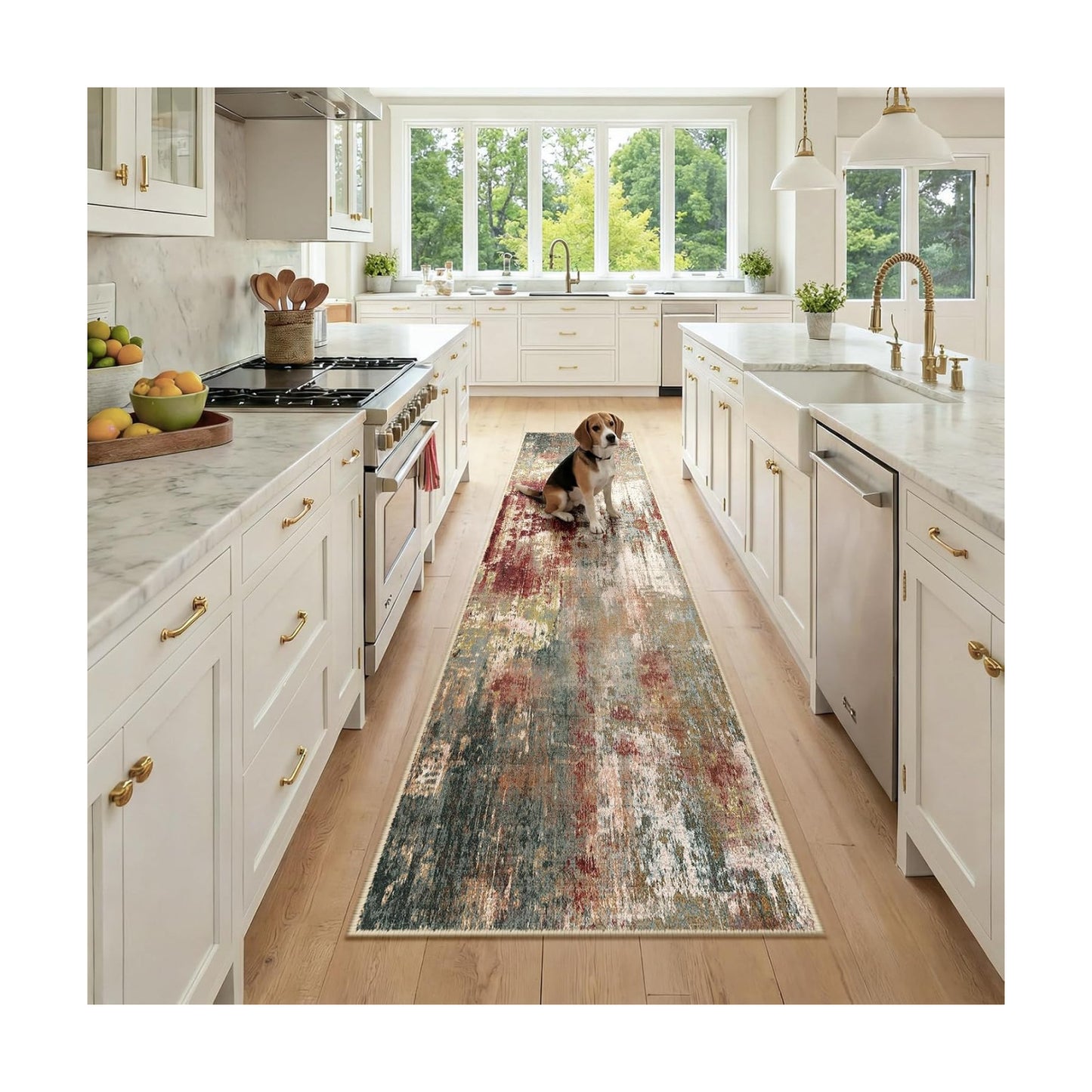 RELEANY Washable Runner 2'x9' Abstract Area Rug for Hallway Rustic Brown