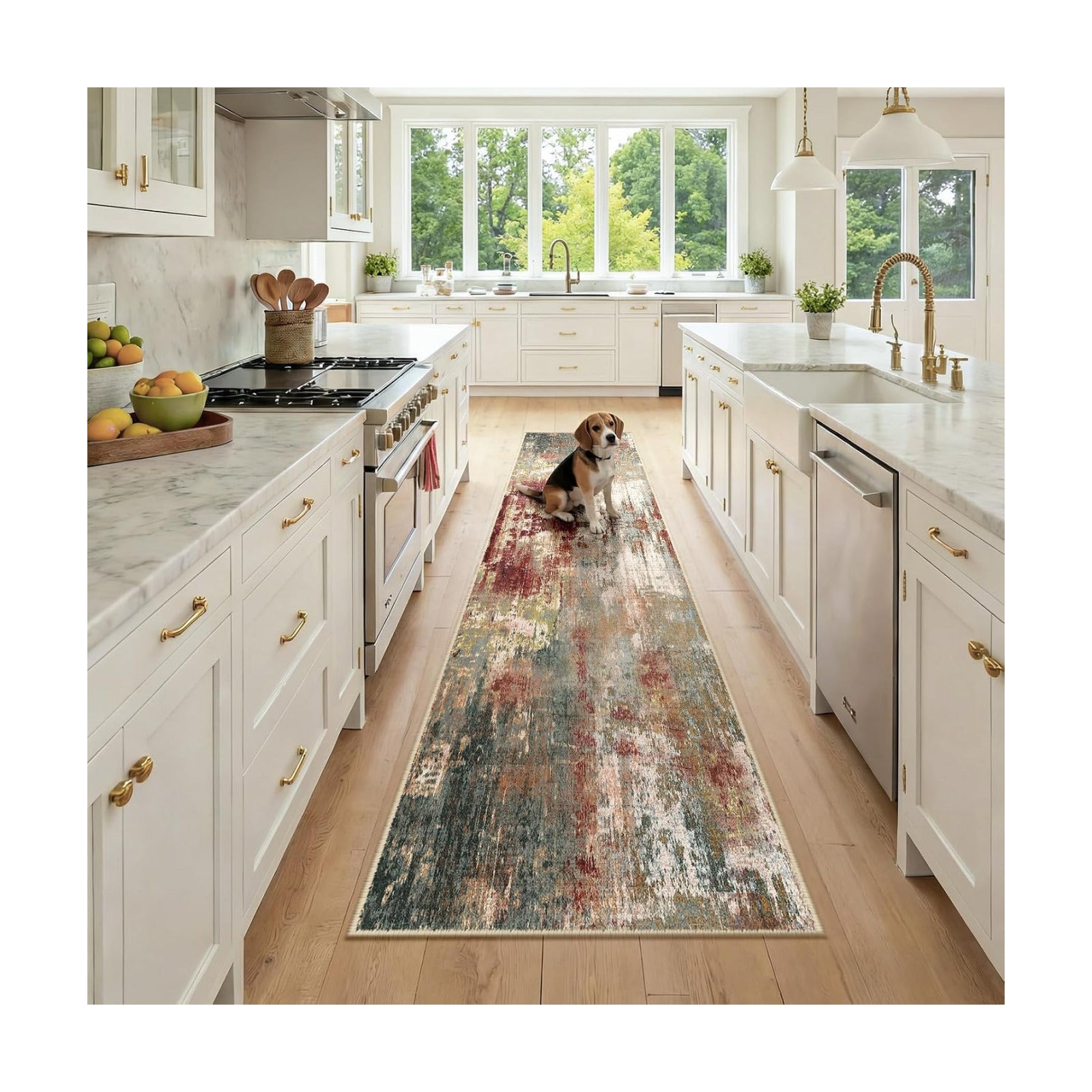RELEANY Washable Runner 2'x9' Abstract Area Rug for Hallway Rustic Brown