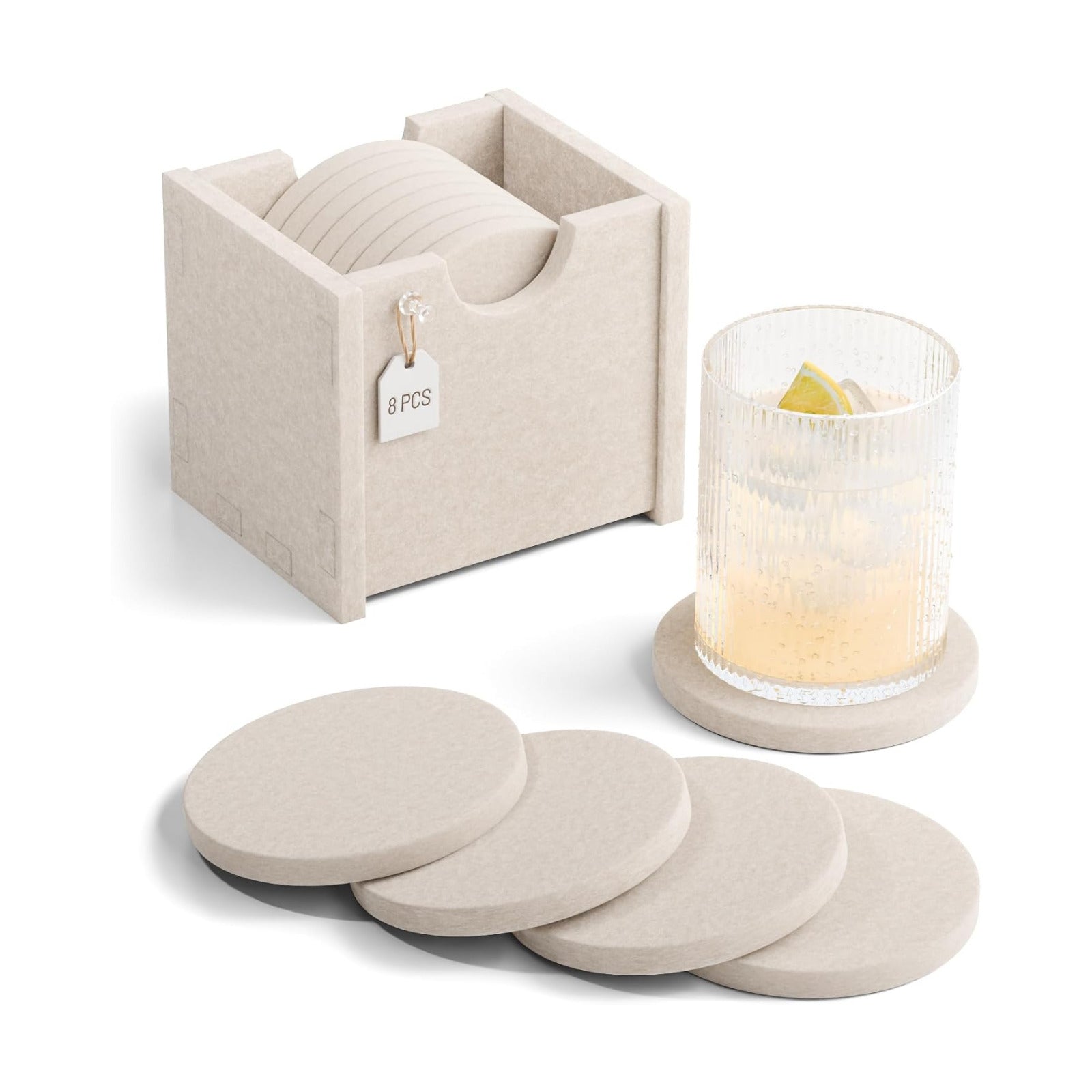 Holder / Felt Coasters for Drinks / Oatmeal / Round - 8 Count / Set of 8