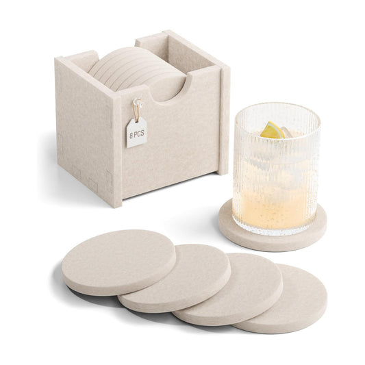 Holder / Felt Coasters for Drinks / Oatmeal / Round - 8 Count / Set of 8