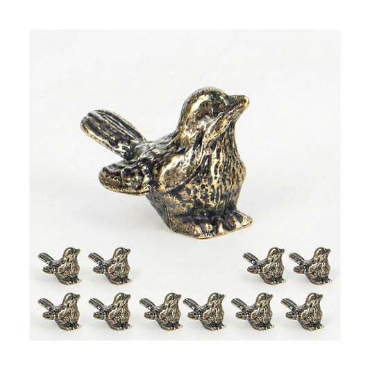 Small Bird Figurines -Bird Decor Brass Sparrow Statue Vintage Bird Decor Statues / Gold / Set of 10