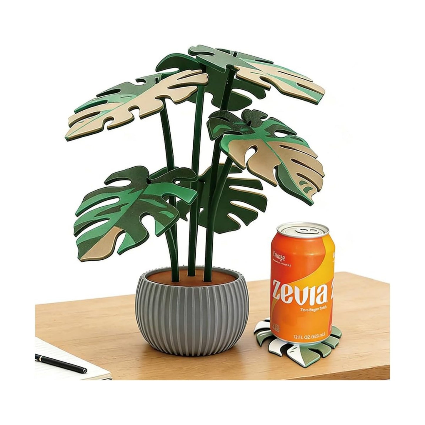 Monstera Plant Coaster Set 6 Leaf Coasters Modern Plant Decor Functional Home / Multicolor Gray