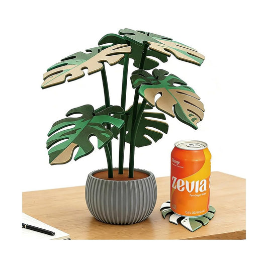 Monstera Plant Coaster Set 6 Leaf Coasters Modern Plant Decor Functional Home / Multicolor Gray