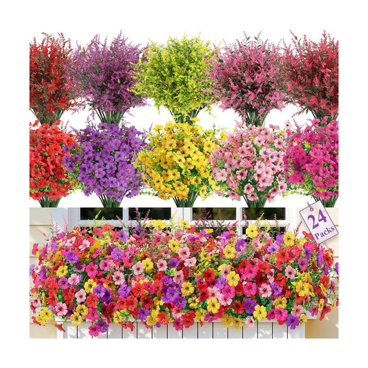 24 Bundles Artificial Flowers / Redrosypurpleyellowpink / Set of 24