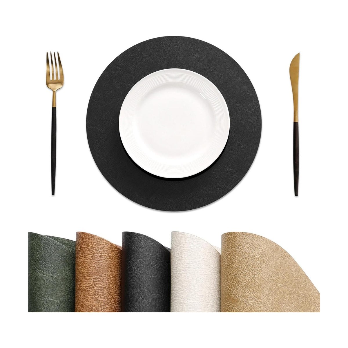 MOSAYT 13 Inch Round Vinyl Placemats Set of 8 - Faux Leather 100% Waterproof Oil-Proof Wipeable PU Place Mats, Heat