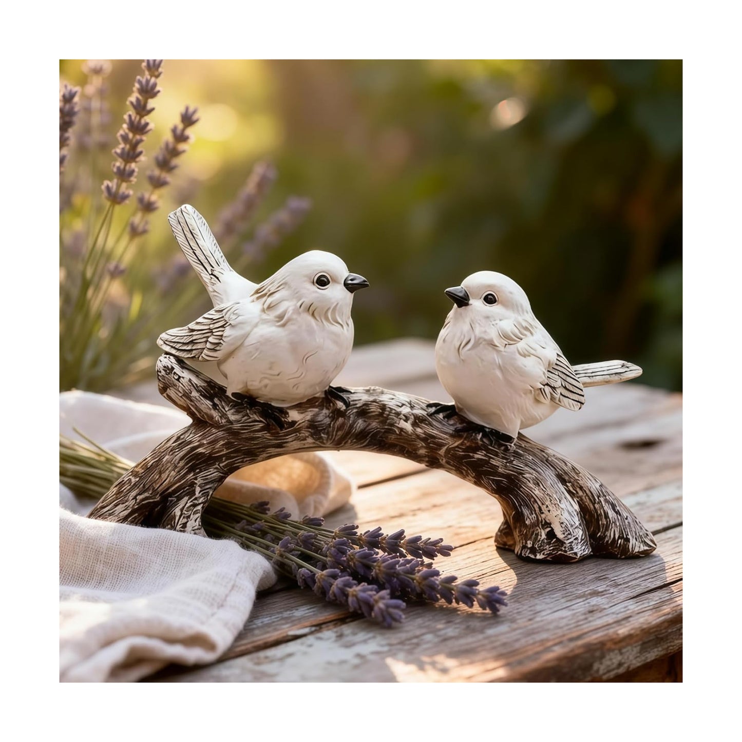 Handcrafted Couple Bird Statue / White