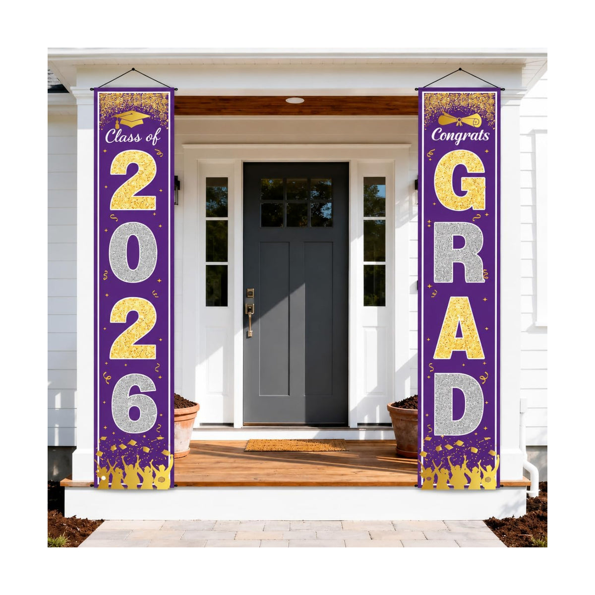 OHOME Graduation Decorations 2026 2027 - Purple Gold Congrats Grad Porch Banner for Graduation Party Decorations - Class of 2026 - Party Favors Supplies Backdrop Yard Signs Decor (Purple)