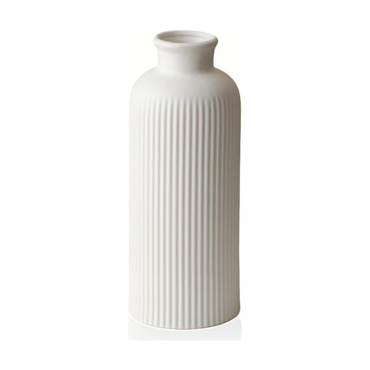 Modern Textured Decorative Vase / Bisque White / 10 Inch