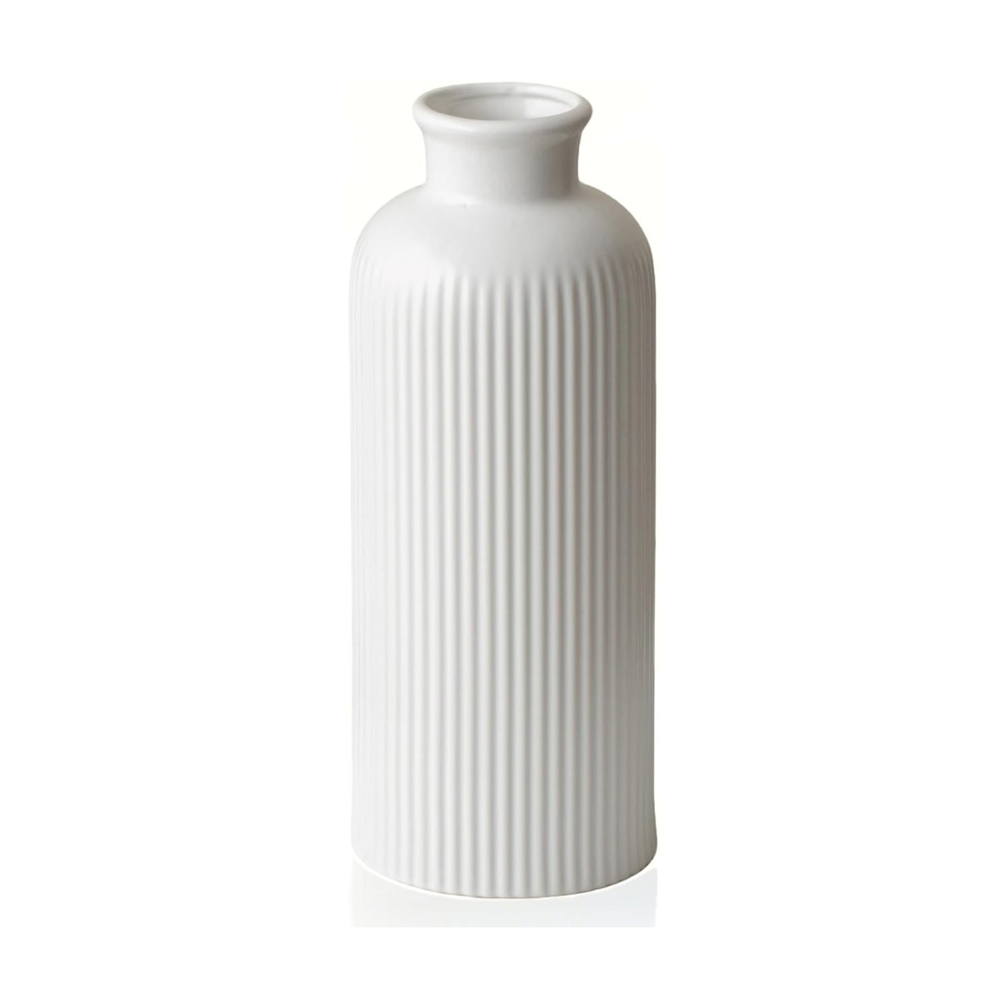 Modern Textured Decorative Vase / Matte Glaze White / 10 Inch
