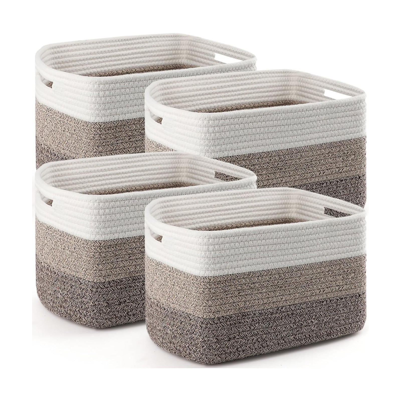 12''Lx9''Wx8''H Woven Baskets for Storage Toys / White & Khaki / Large / Set of 4