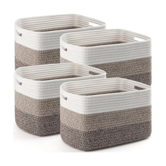 12''Lx9''Wx8''H Woven Baskets for Storage Toys / White & Khaki / Large / Set of 4