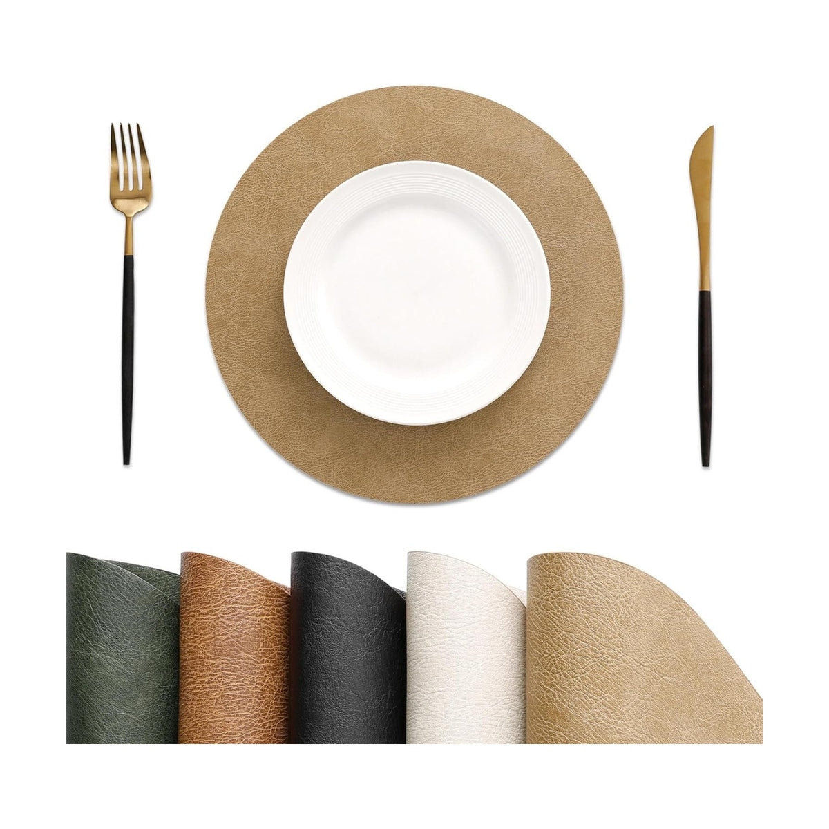 MOSAYT 13 Inch Round Vinyl Placemats Set of 8 - Faux Leather 100% Waterproof Oil-Proof Wipeable PU Place Mats, Heat