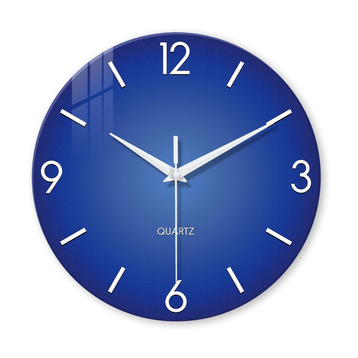 Large Blue Glass Wall Clock 20 Inch Modern | Battery Operated Silent Non Ticking Simple Minimalist Round Analog