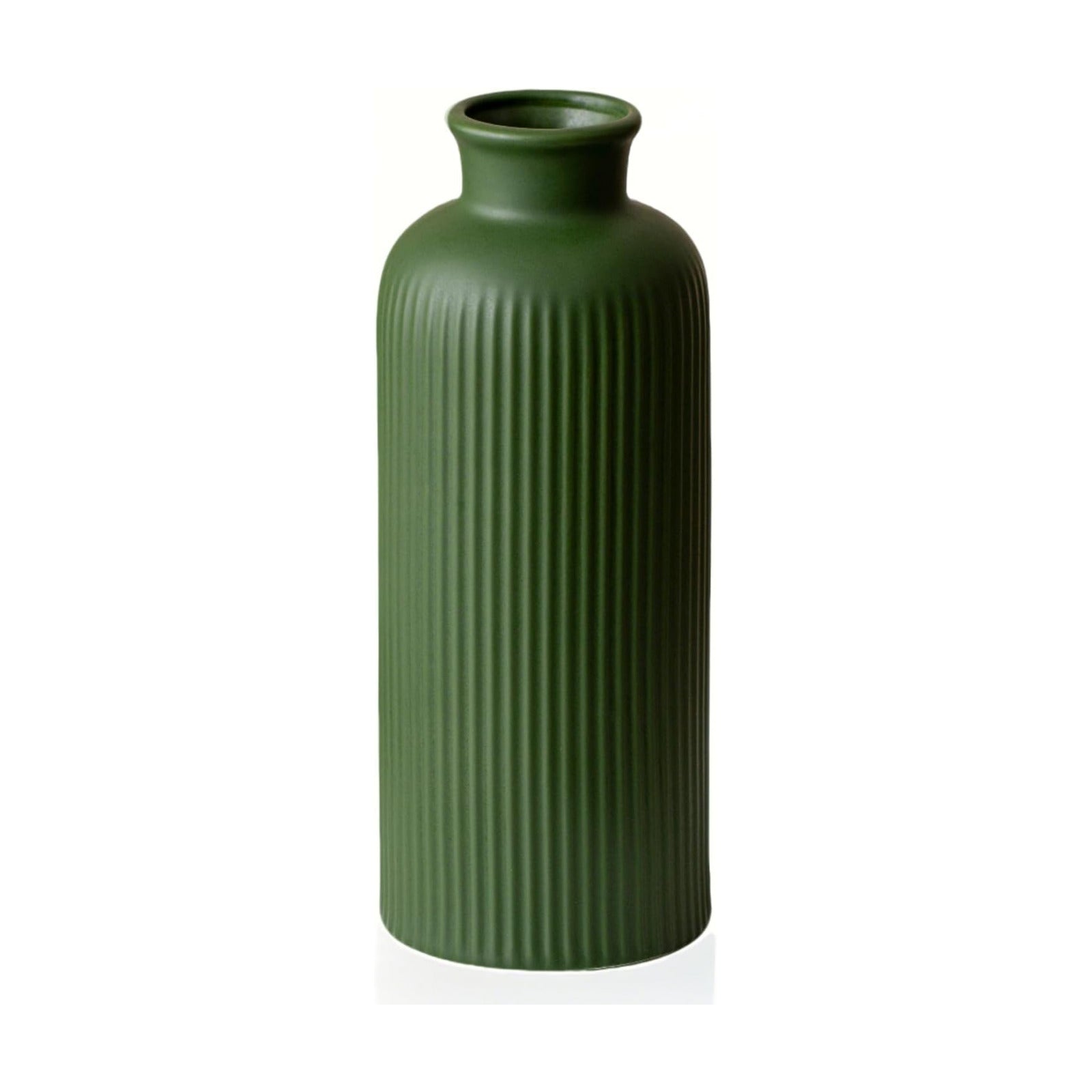 Ribbed Ceramic Vase for Flowers / Green / 10 Inch