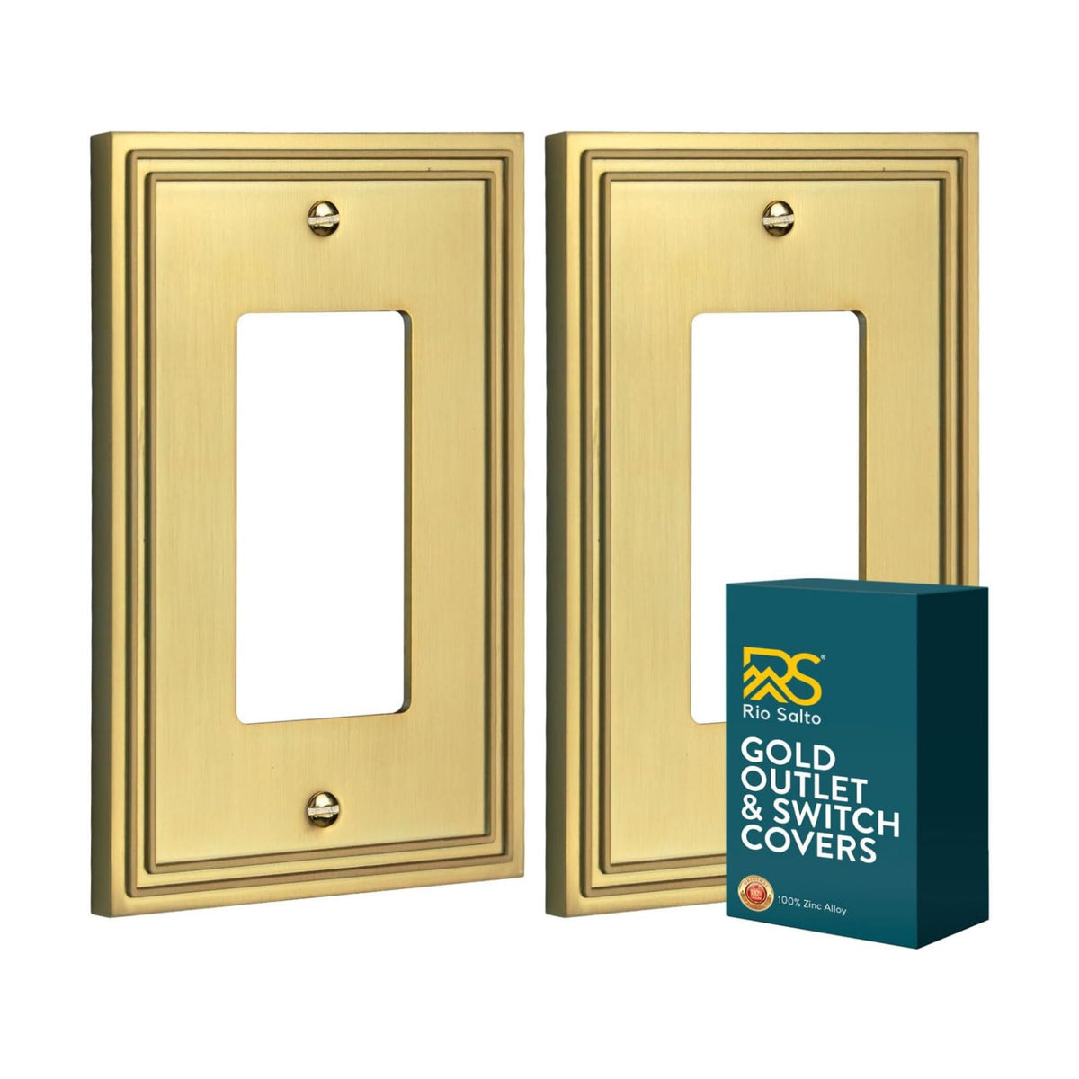 Rio Salto Gold Light Switch Cover Plate Decorative Outlet Cover Rocker Decorator Paddle GFCI Brushed Brass Gold Metal