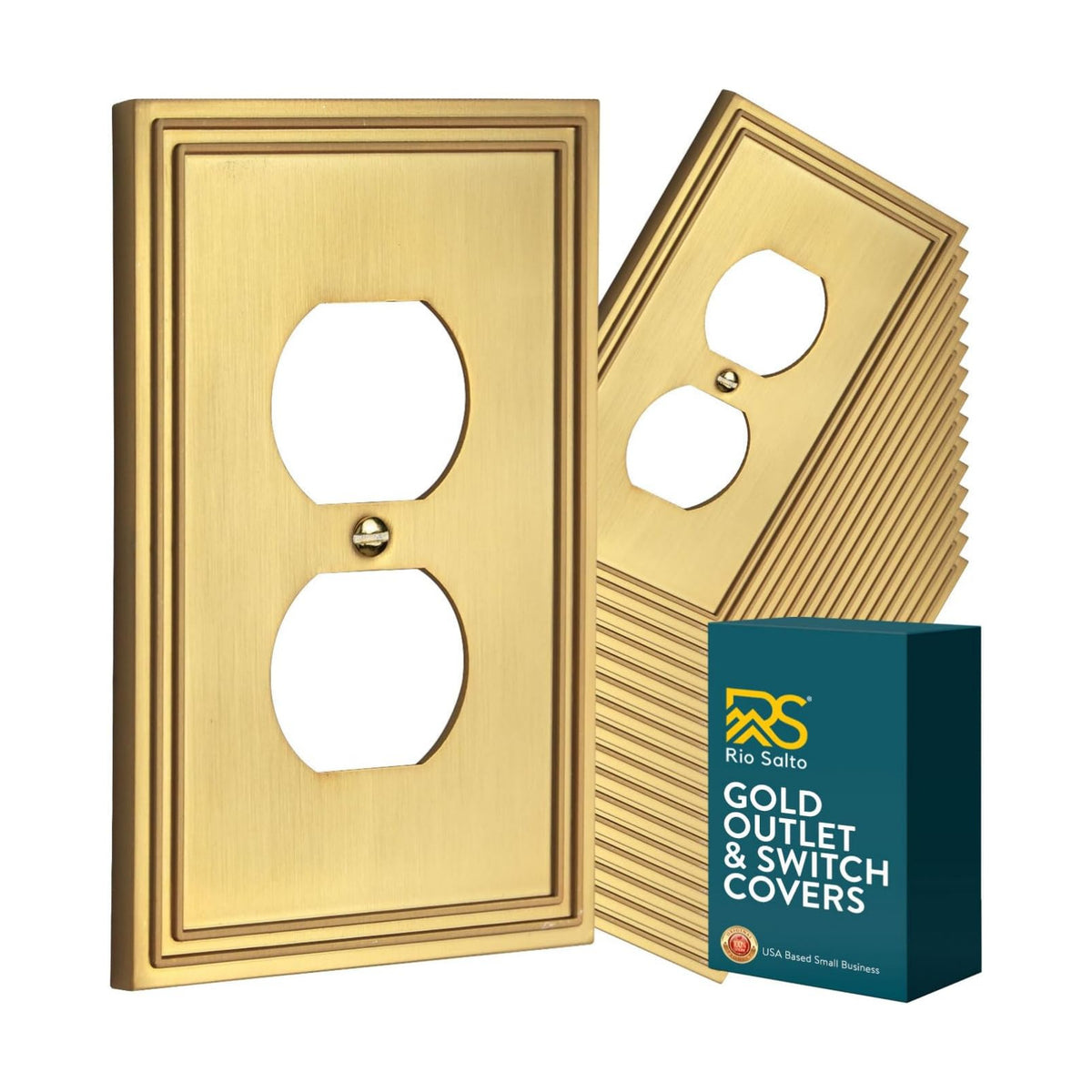 Rio Salto Gold Outlet Covers Duplex Outlet Cover 16 Pack Brushed Brass Gold Metal Receptacle Wall Plate Modern Light