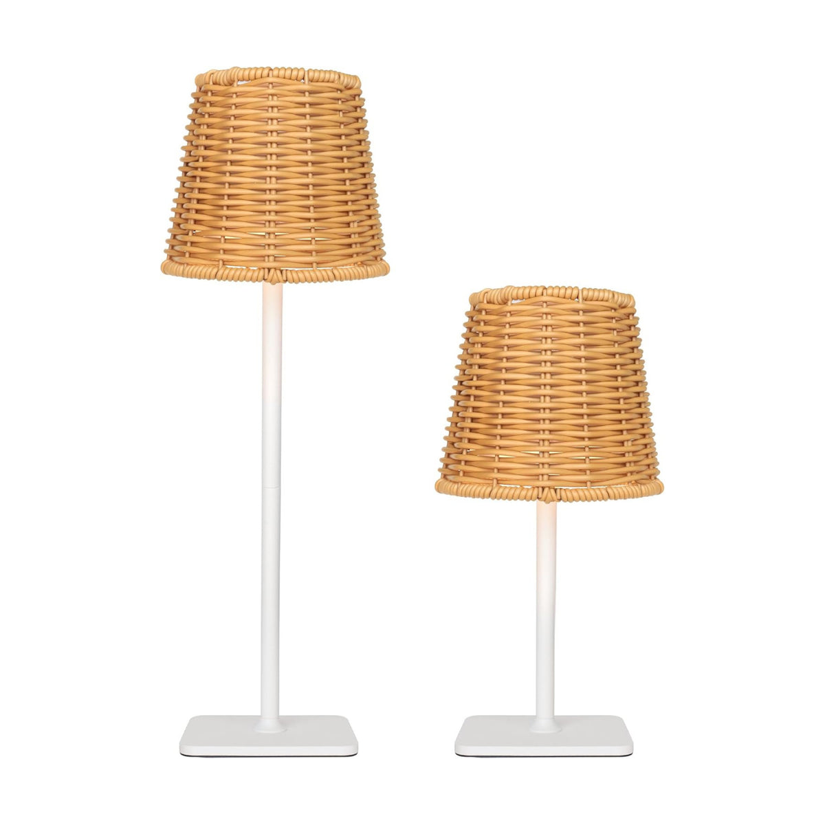 Mr.White Set of 2 Waterproof Outdoor Rechargeable Cordless Table Lamp with Wicker Shade, for Patio Restaurant Kitchen