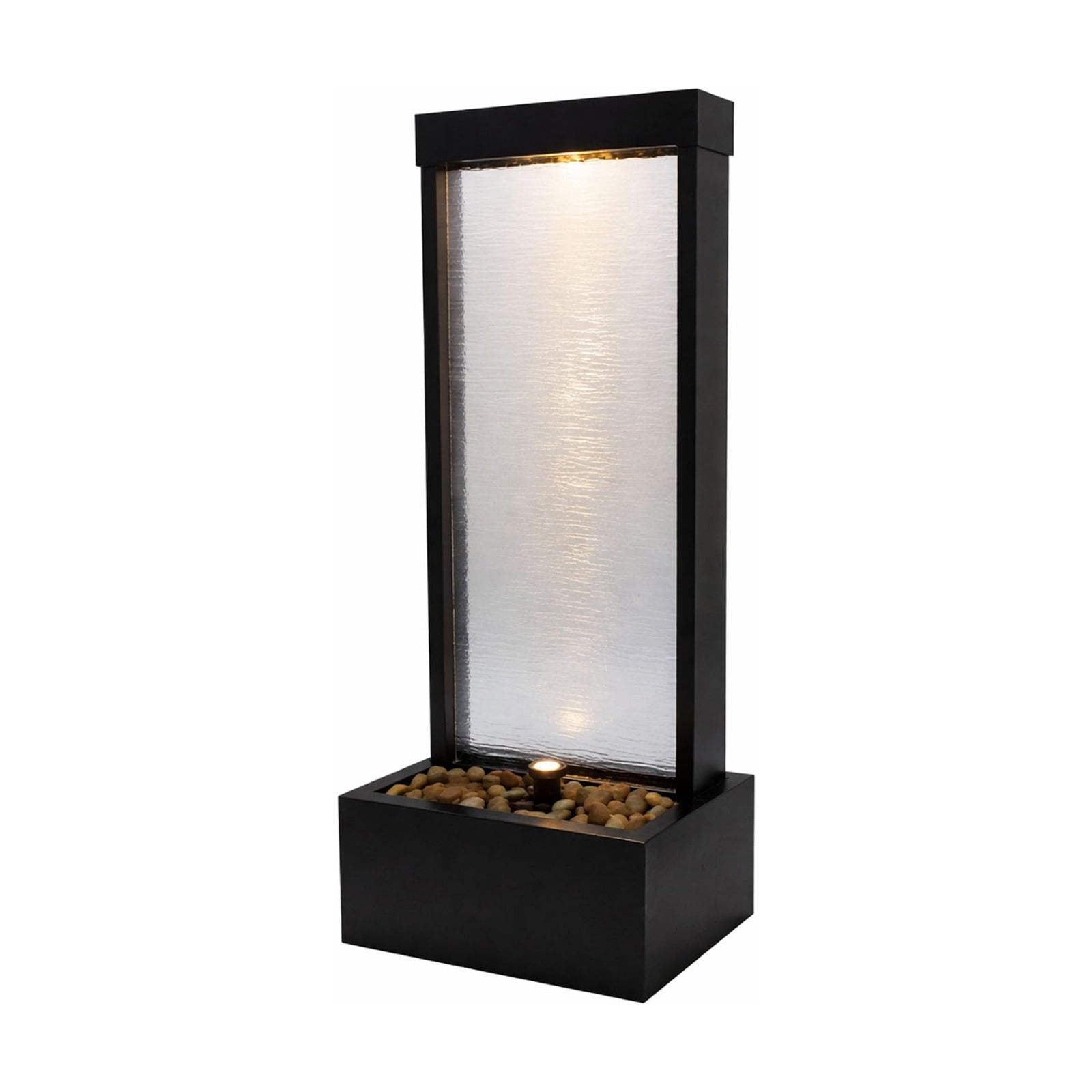 Alpine Corporation MLT170S 48" Indoor Outdoor Waterfall Fountain with LED Light Modern Glass & Aluminum Black Wall