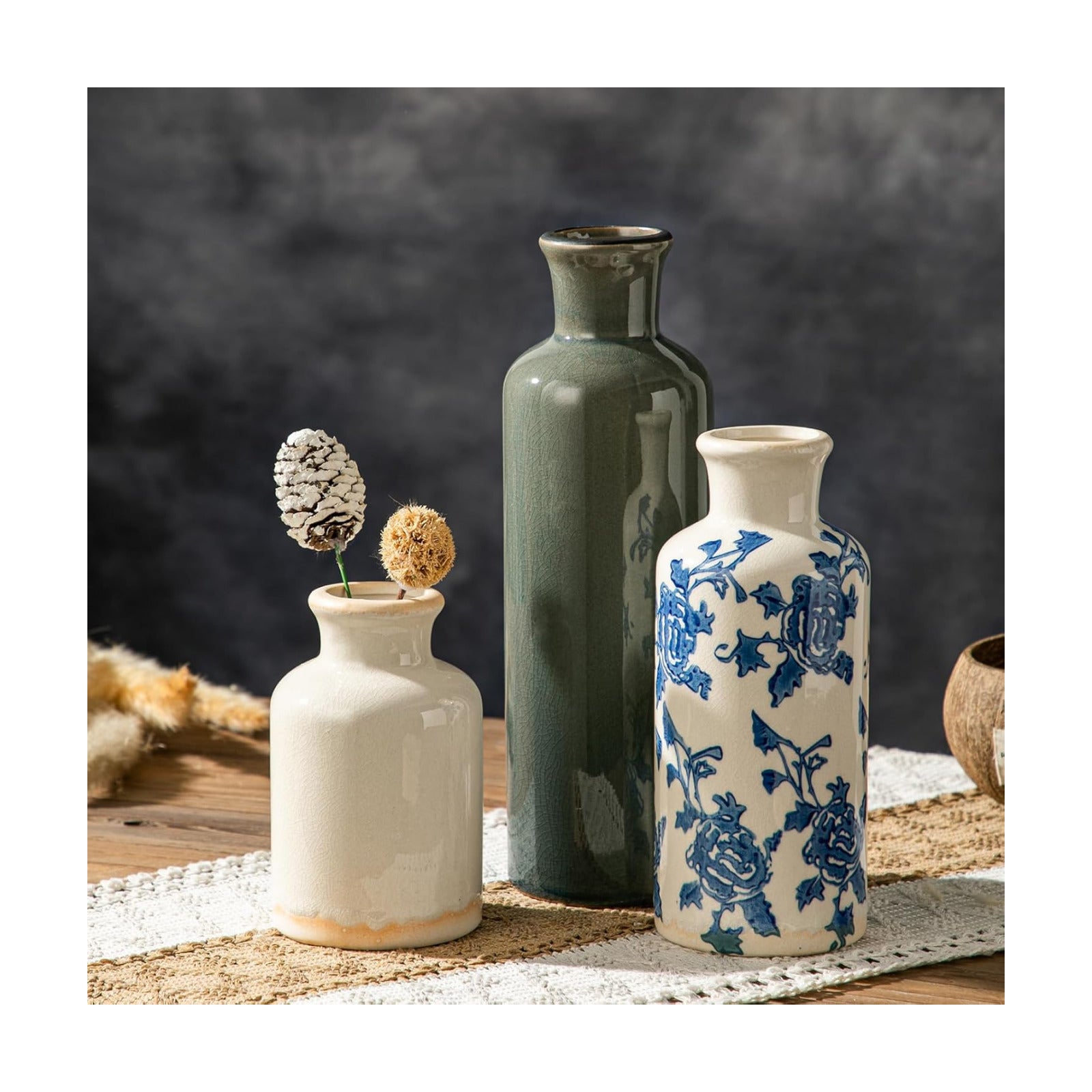 Rustic Ceramic Vase / Blue-2 / Set of 3