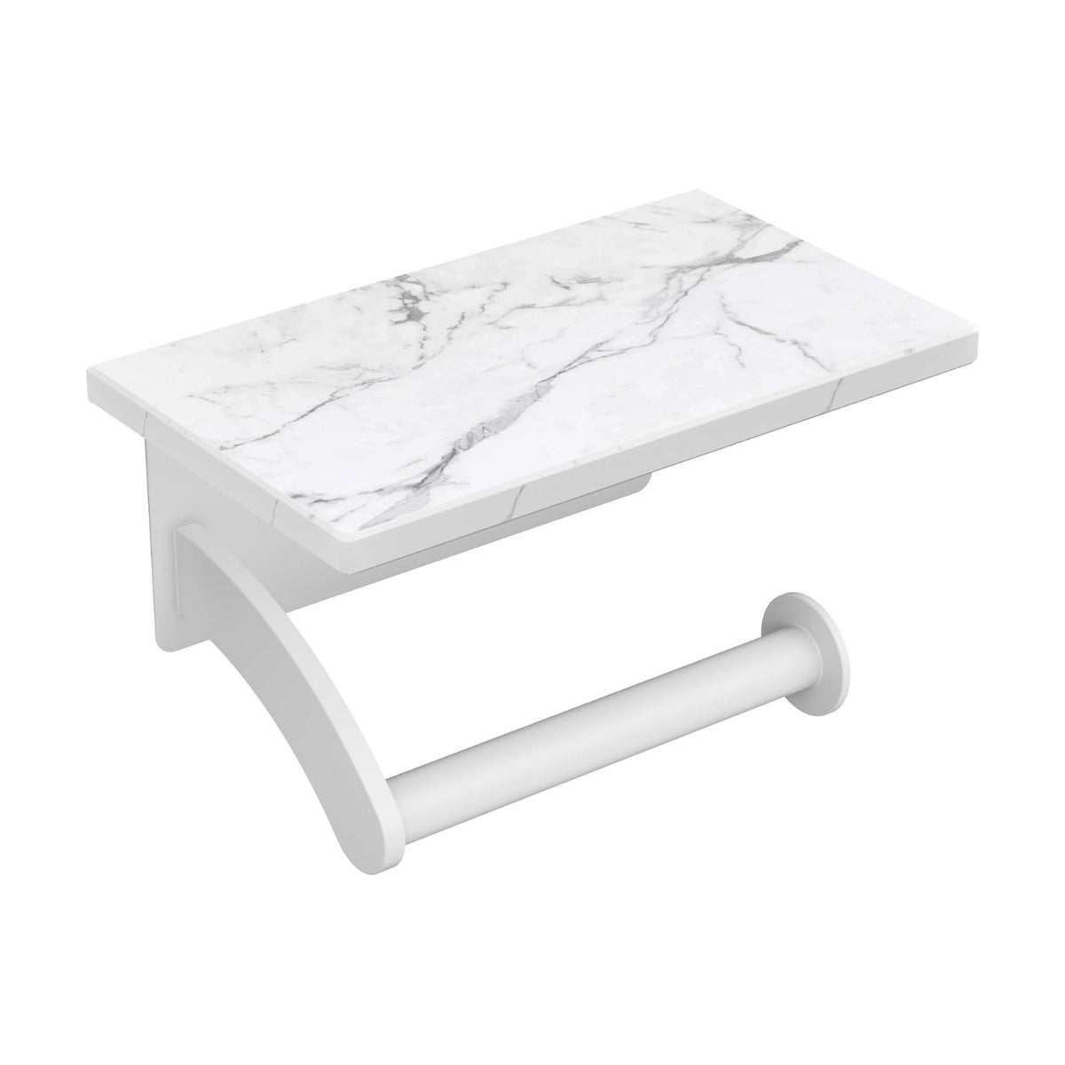 FORIOUS Natural Marble Toilet Paper Holder with Phone Shelf, Commercial | White, Wall Mount 304 Stainless Steel