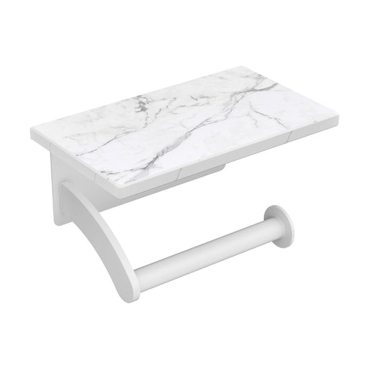 FORIOUS Natural Marble Toilet Paper Holder with Phone Shelf, Commercial | White, Wall Mount 304 Stainless Steel